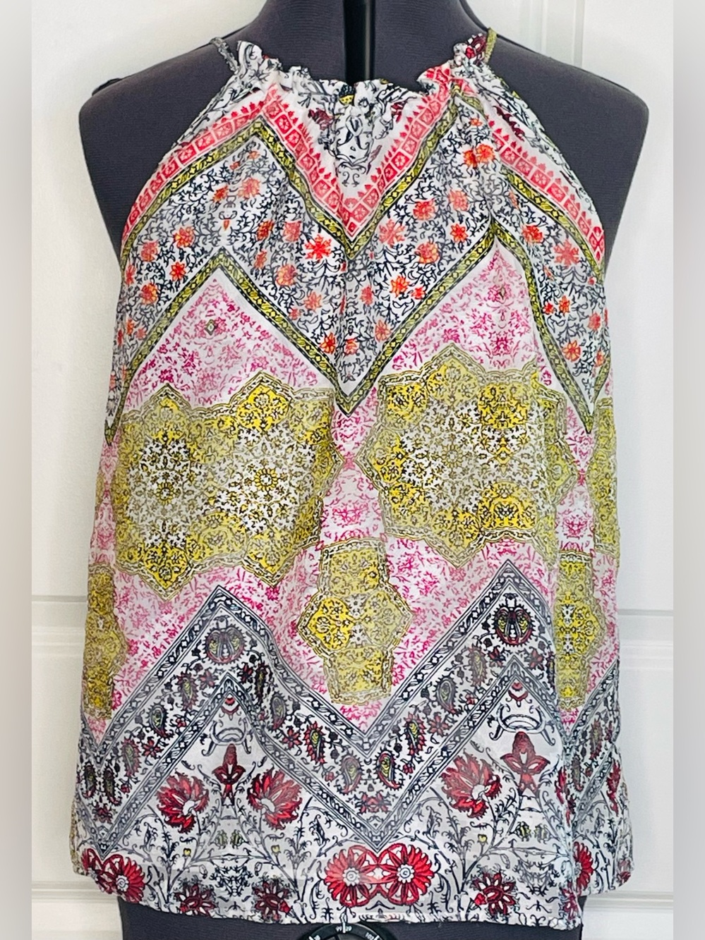 LOFT Floral Medallion Sleeveless Halter Blouse Top Small Boho Lined